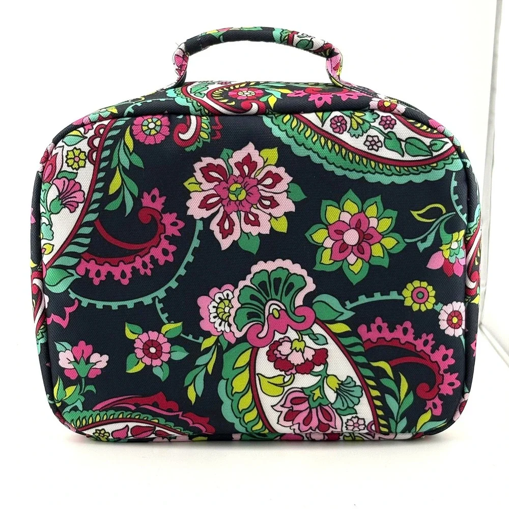Vera Bradley Paisley Floral Insulated Lunch Bag Black Pink Green Zip Cooler